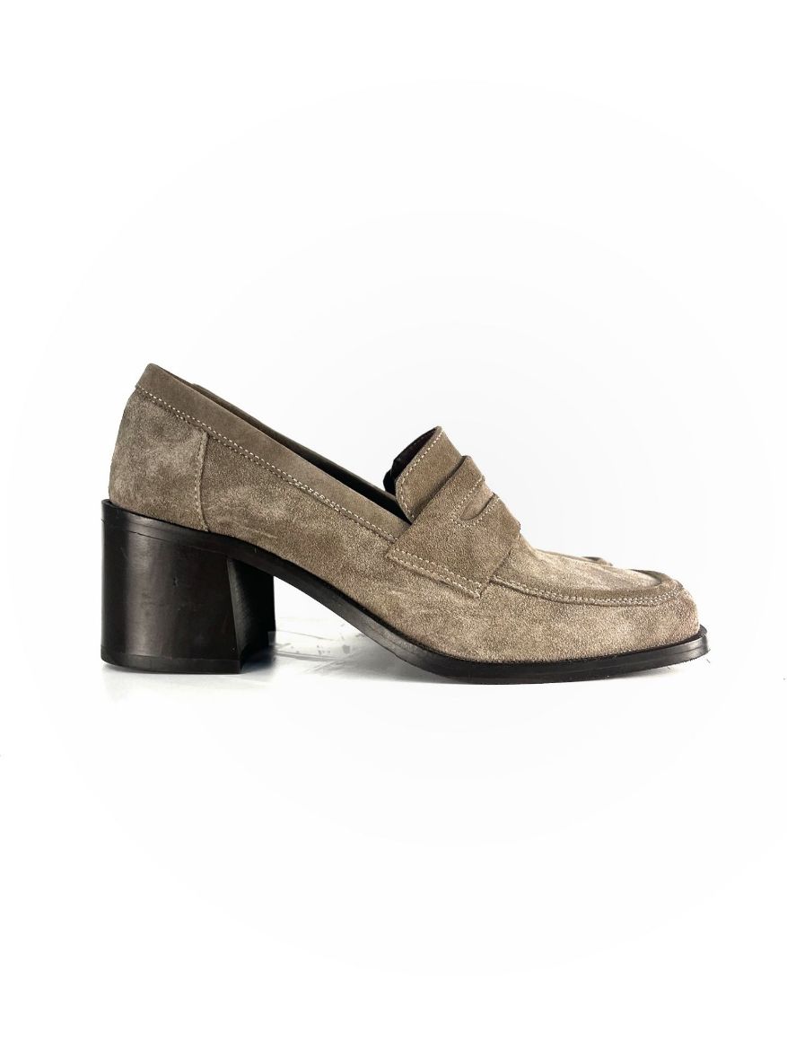 Picture of Lujo Hakiki Deri Kadın Topuklu Loafer  VİZON SÜET 05.23-J22197002VİZON SÜET