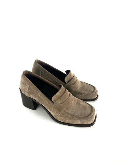 Picture of Lujo Hakiki Deri Kadın Topuklu Loafer  VİZON SÜET 05.23-J22197002VİZON SÜET