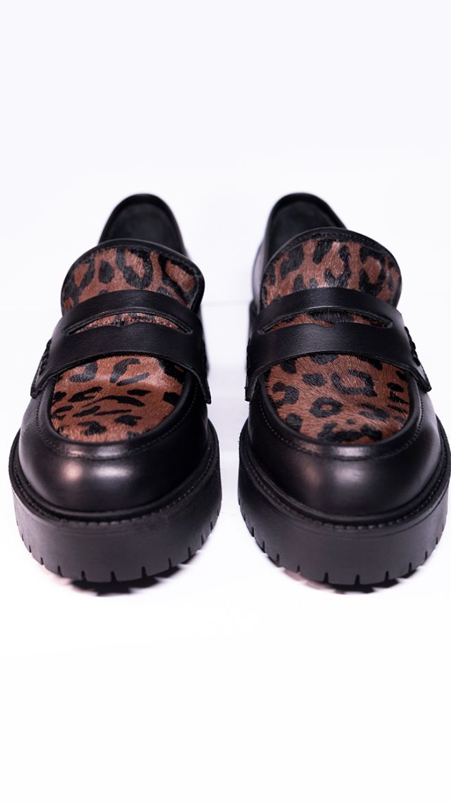 Lujo Platform Tabanlı Loafer  SİYAH DERİ-LEOPAR resmi