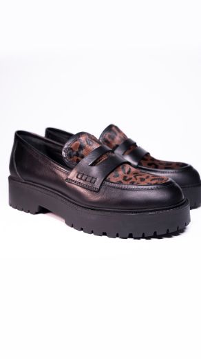 Lujo Platform Tabanlı Loafer  SİYAH DERİ-LEOPAR resmi