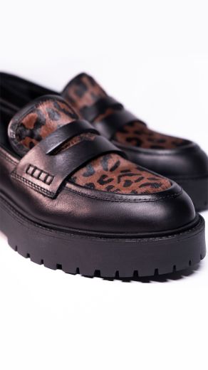 Lujo Platform Tabanlı Loafer  SİYAH DERİ-LEOPAR resmi