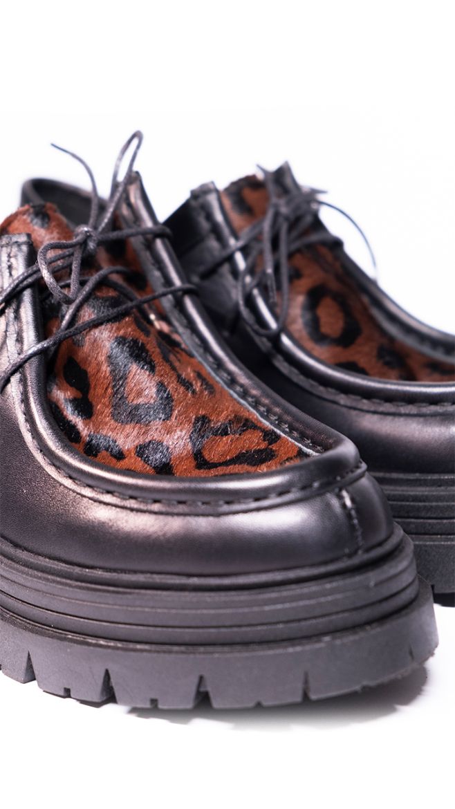 2602 Sısley Loafer  SİYAH DERİ-LEOPAR resmi