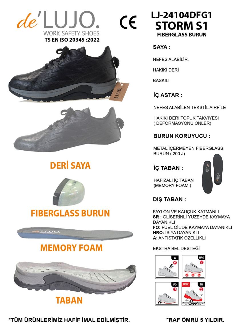 De Lujo. Canyon S1 Hakiki Deri Iş Ayakkabısı Fıberglass Burun   SİYAH DERİ ET.LJ-24104DFG1SİYAH DERİ resmi