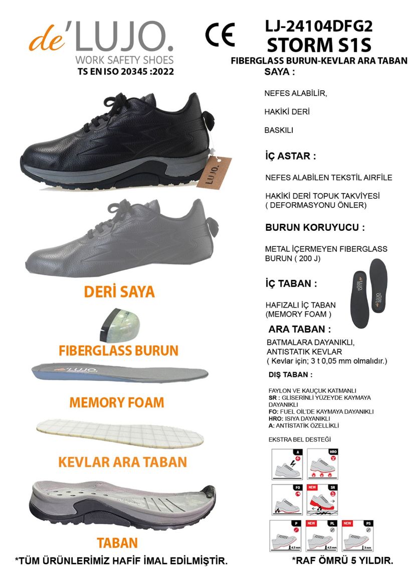 De Lujo. Canyon S1s Hakiki Deri Iş Ayakkabısı Fıberglass Burun Kevlar Ara Taban  SİYAH DERİ ET.LJ-24104DFG2SİYAH DERİ resmi