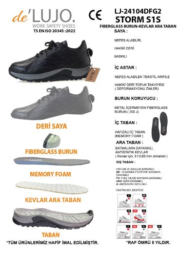 De Lujo. Canyon S1s Hakiki Deri Iş Ayakkabısı Fıberglass Burun Kevlar Ara Taban  SİYAH DERİ resmi