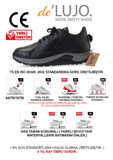 De Lujo. Canyon S1s Hakiki Deri Iş Ayakkabısı Fıberglass Burun Kevlar Ara Taban  SİYAH DERİ resmi