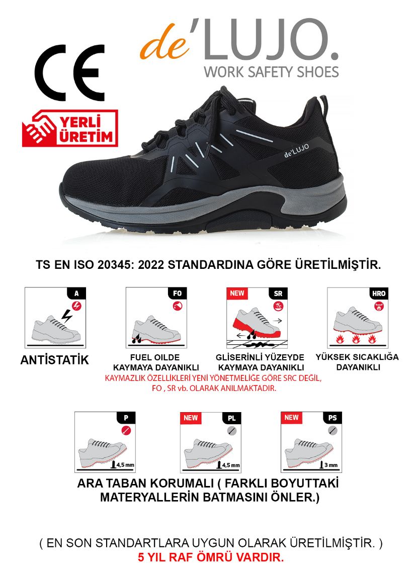 De Lujo. Canyon S1s Iş Ayakkabısı Fıberglass Burun Kevlar Ara Taban  SİYAH TEKSTİL resmi
